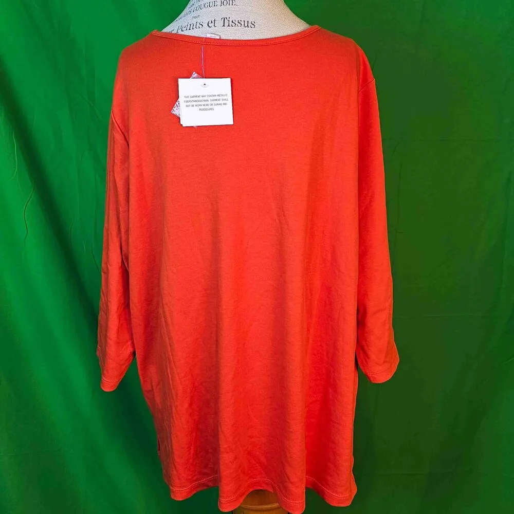 NWT Quacker Factory Womens Orange Embellished Thanksgiving Turkey Tunic Top 2X - Image 2