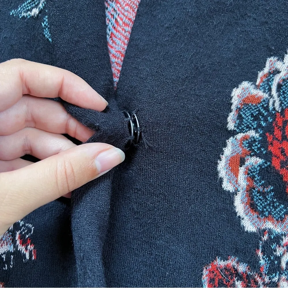 Moulinette Souers • Anthro Jacquard Floral Blazer black red knit jacket - Image 7