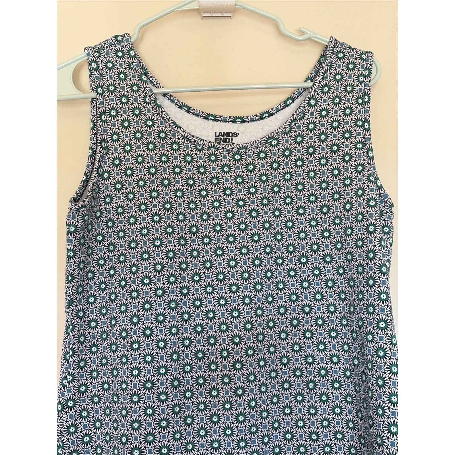 Lands End Geometric Floral Allover Casual Stretch Tank Top Shirt Women Small 6-8 - Image 2