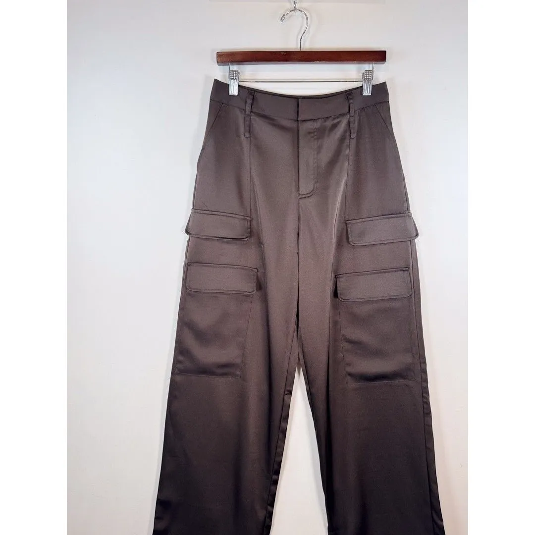 The Noli Shop Womens Pants Brown Milan Satin Cargo Relaxed Full Length Trouser 8 - Image 7