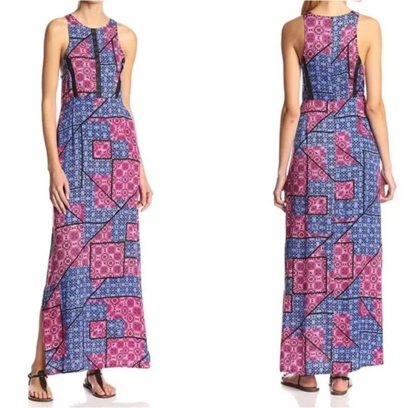 MINKPINK Patchwork Print High Neck Halter  Maxi Dress S - Image 2