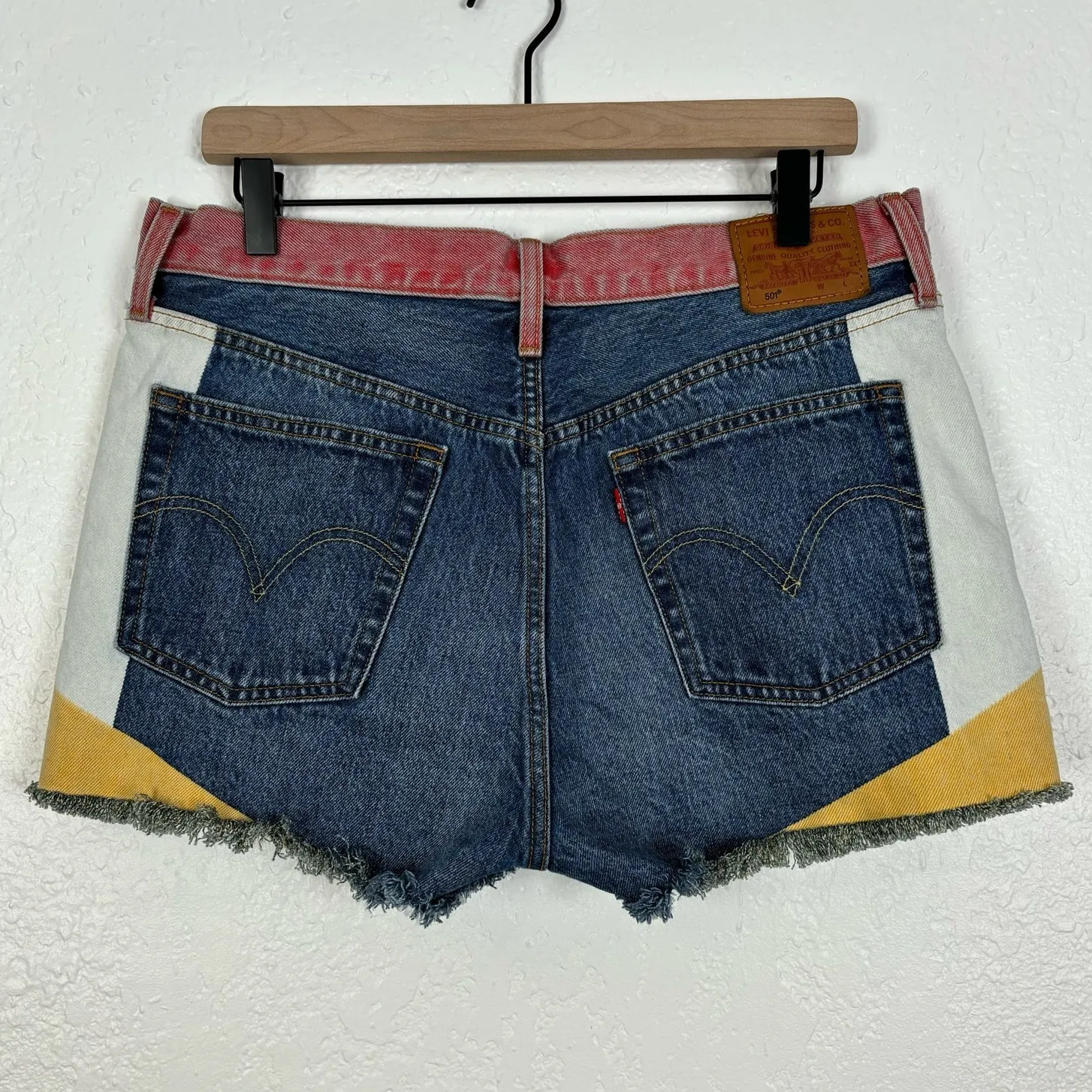 Levi's 501 Premium High Rise Colorblock Moto Denim Shorts Size 32 - Image 3