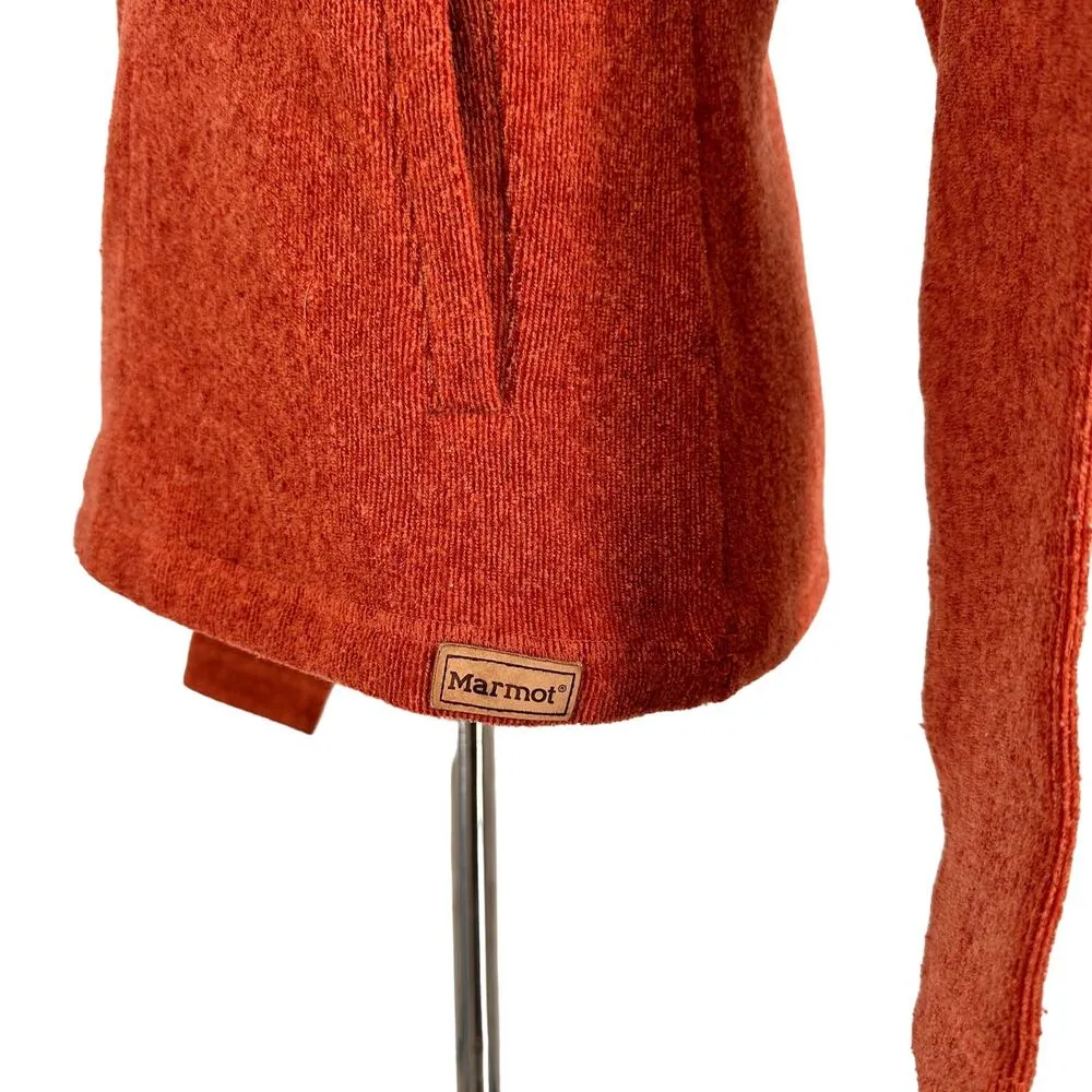 Marmot Women's Orange Wool 1/2 Zip Pullover Hoodie Sweater Size Small - Image 3