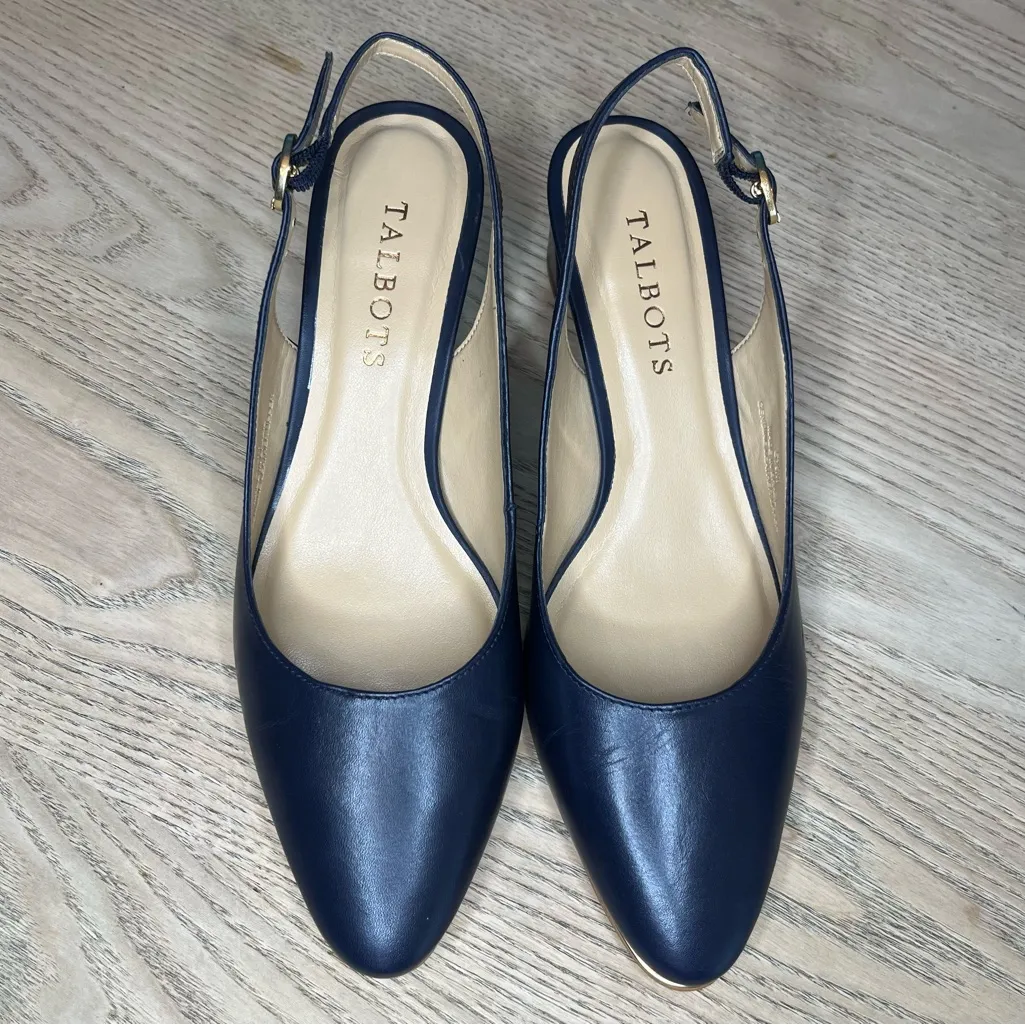Talbots Kelsey Slingback Pumps Navy Nappa Leather Almond Toe Women’s Size 6.5 - Image 4