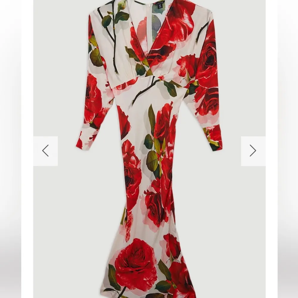 Karen Millen - Rose Printed Morocain Woven V Neck Midaxi Dress - Image 4