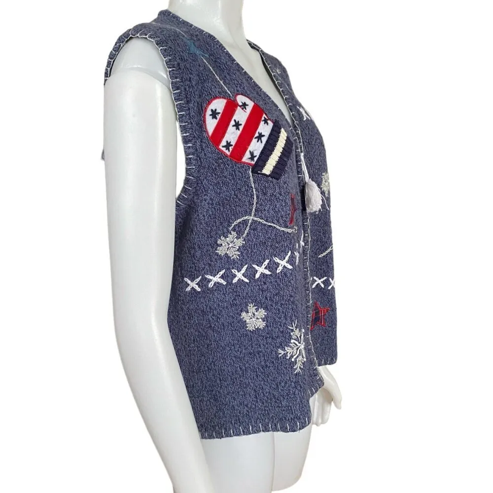 Bobbie Brooks women's large winter embroidered zip up stretchy sweater vest - Image 2