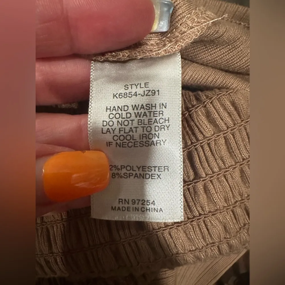 Mixed Treads Light Brown Crop Top Balloon Sleeve Large Tan - Image 6