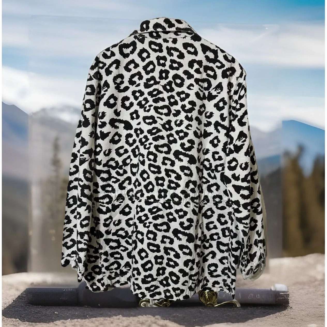 EUC Ellison Black White Leopard All‎ Over Print Denim Utility Jacket - Large OLD - Image 2
