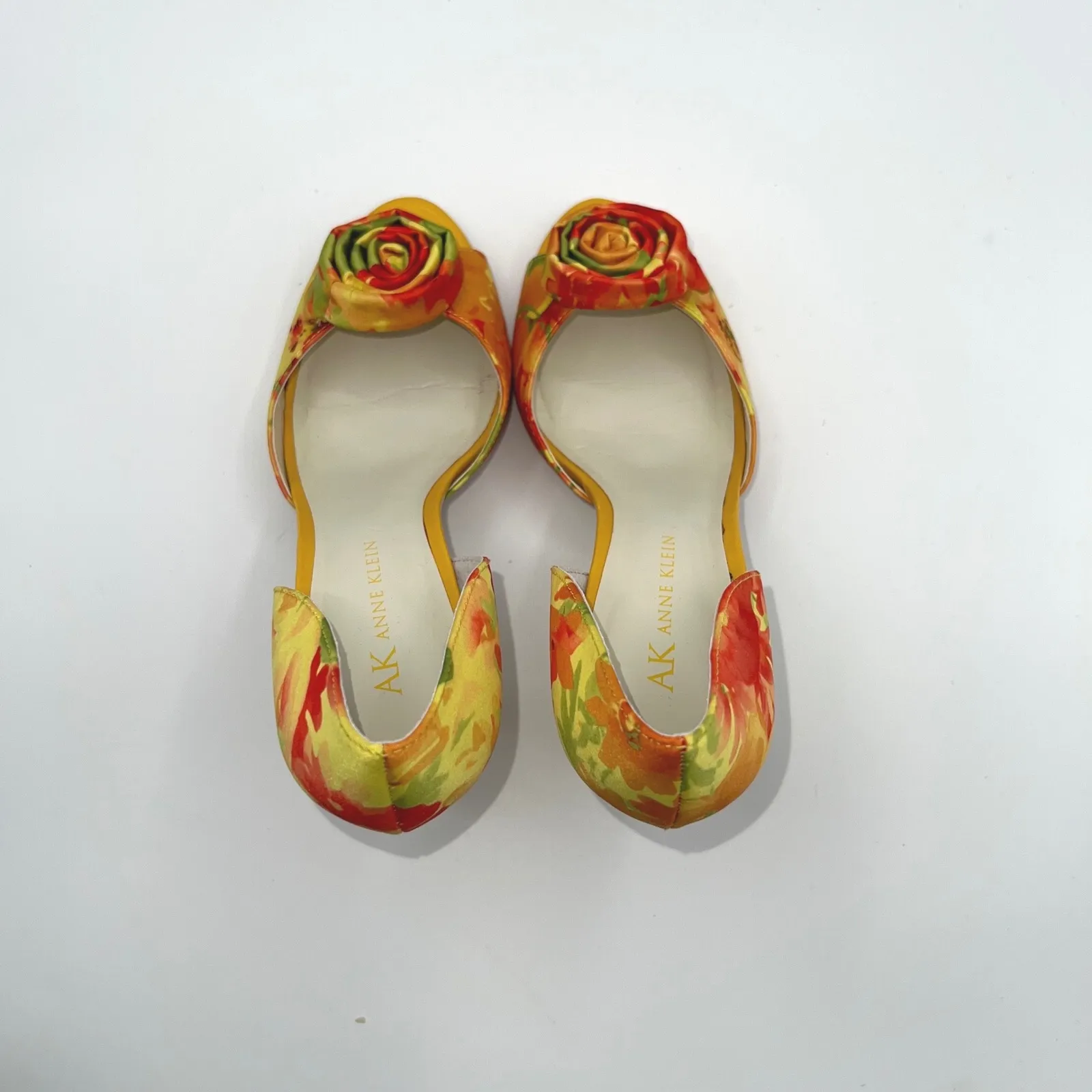 AK Anne Klein AK Kalei Womens 6M Yellow Floral Peep Toe Rose Heels Shoes Festive Size 6 - Image 10