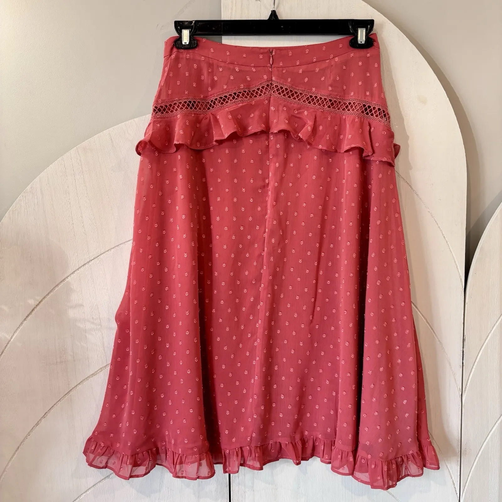 Lulu's Dusty Rose Midi Skirt Ruffle Lace Trim Swiss Dot Overlay Size Medium NWT - Image 8