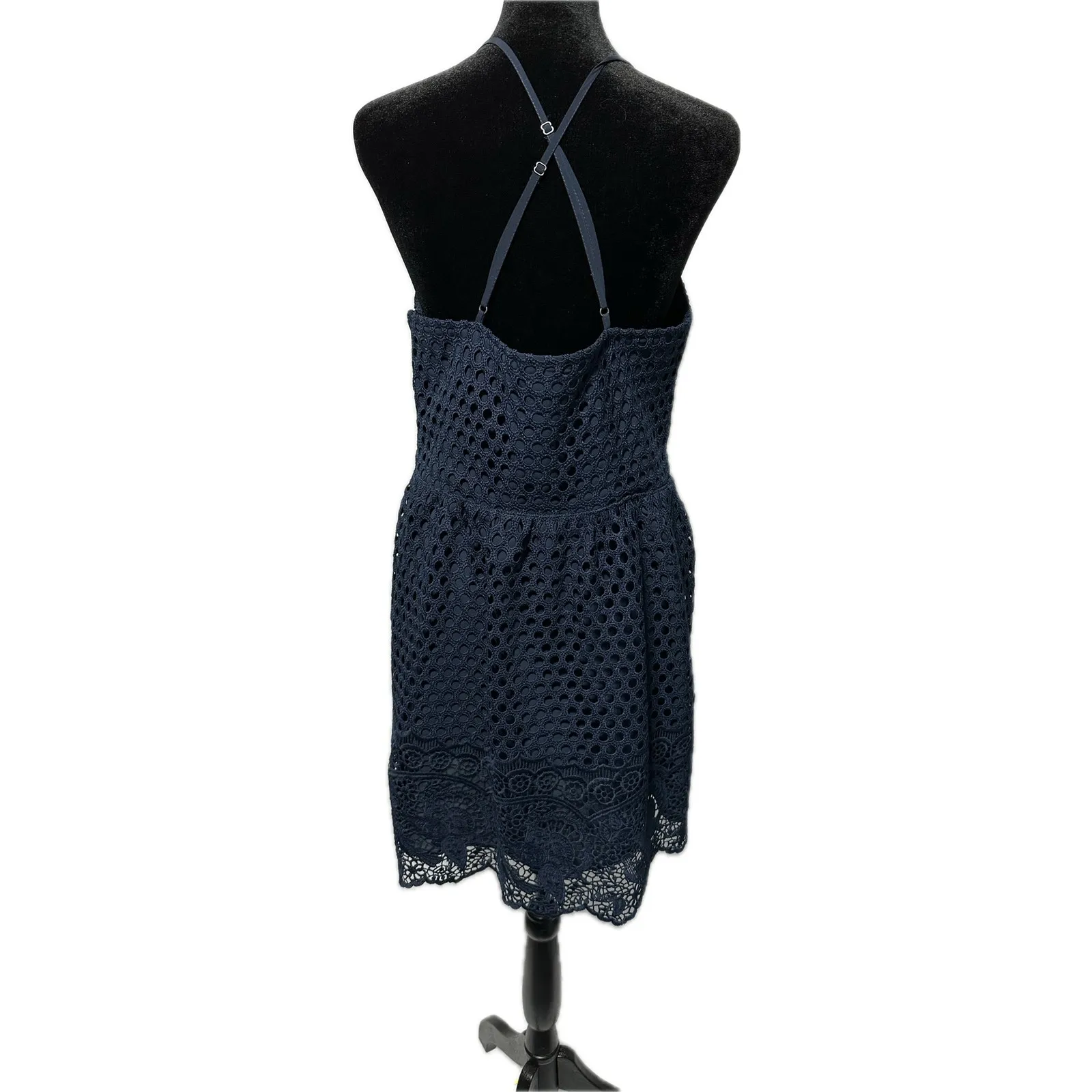 Abercrombie &‎ Fitch Women's Navy Blue Eyelet A-Line Short Dress Size L - Image 2