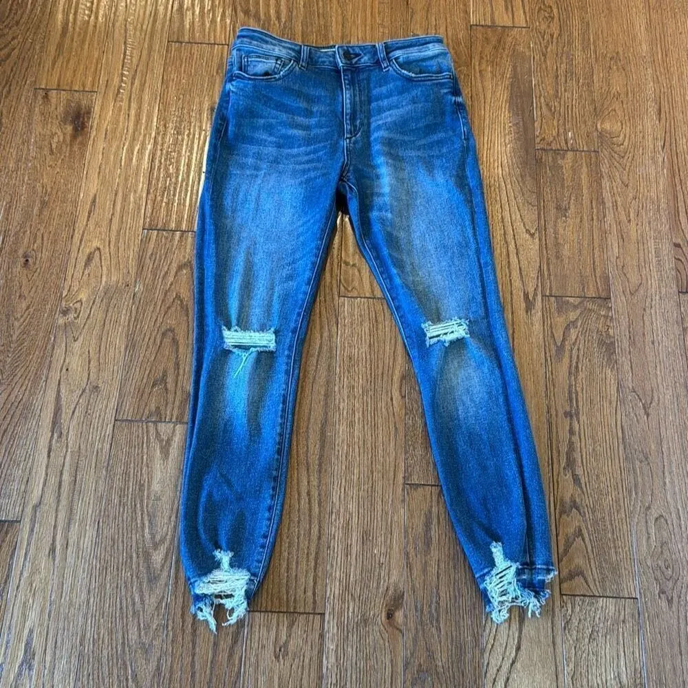 DL1961 Farrow instraslim ankle distressed knee chewed hem jeans 28 - Image 3