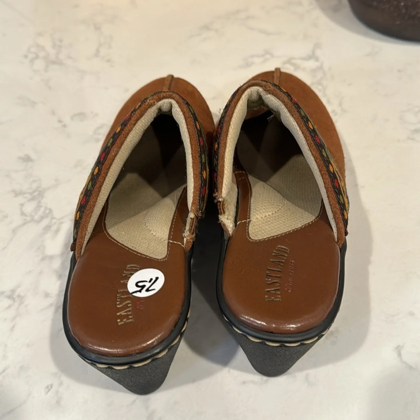 Eastland Vintage Brown suede Clogs Aztec 90s Western southwestern mule size 7.5 - Image 6