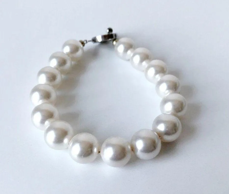 Pearl Bracelet White & Silver Classic Elegant Statement Faux Pearls - Image 5
