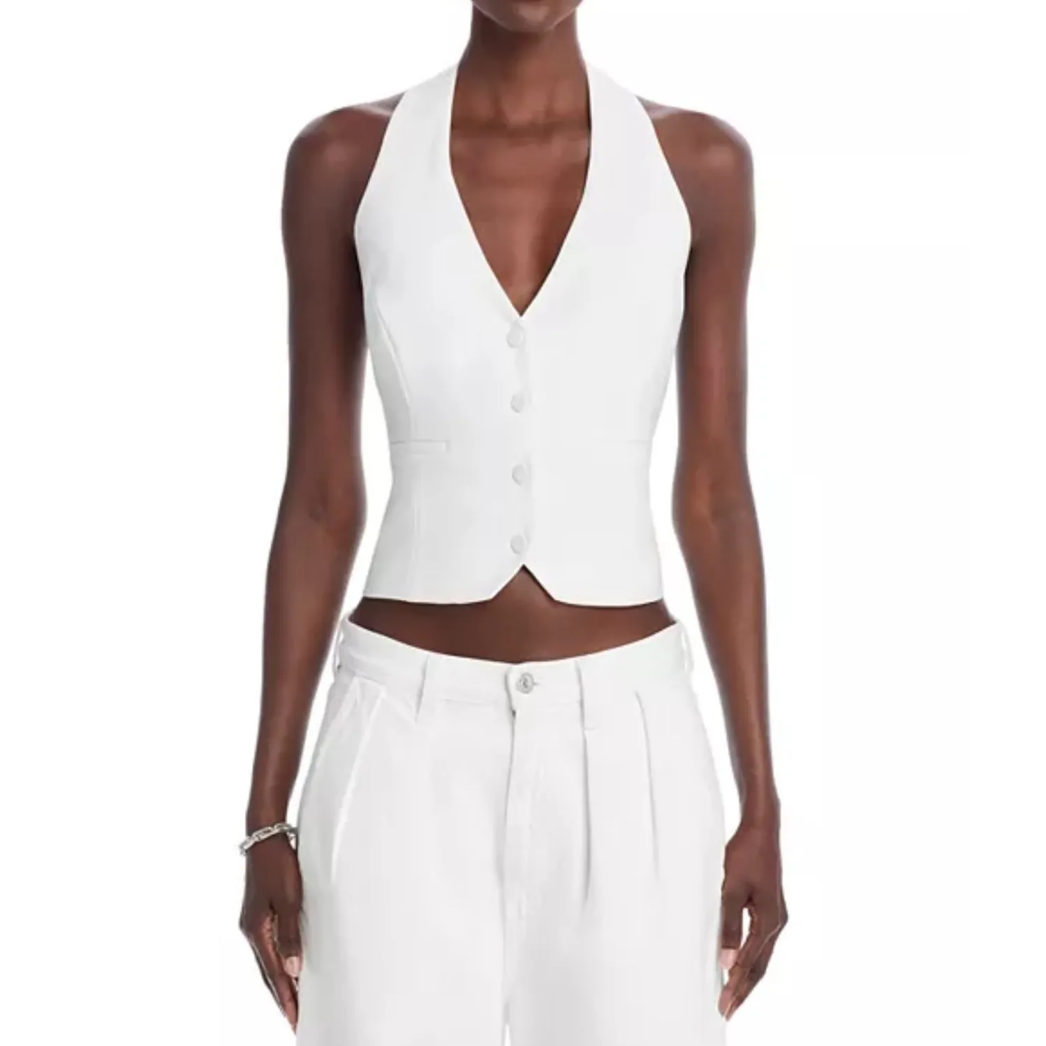 AQUA Women's Halter‎ Vest Top Cropped Fitted White Sleeveless XL - Image 5