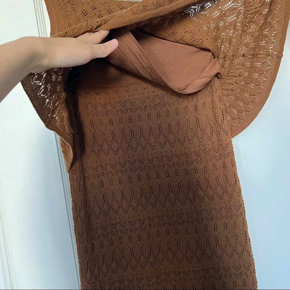 House of Harlow 1960 Brown 2-Piece Crochet Tank Top & Ruffle Hem Maxi Skirt NWT - Image 6