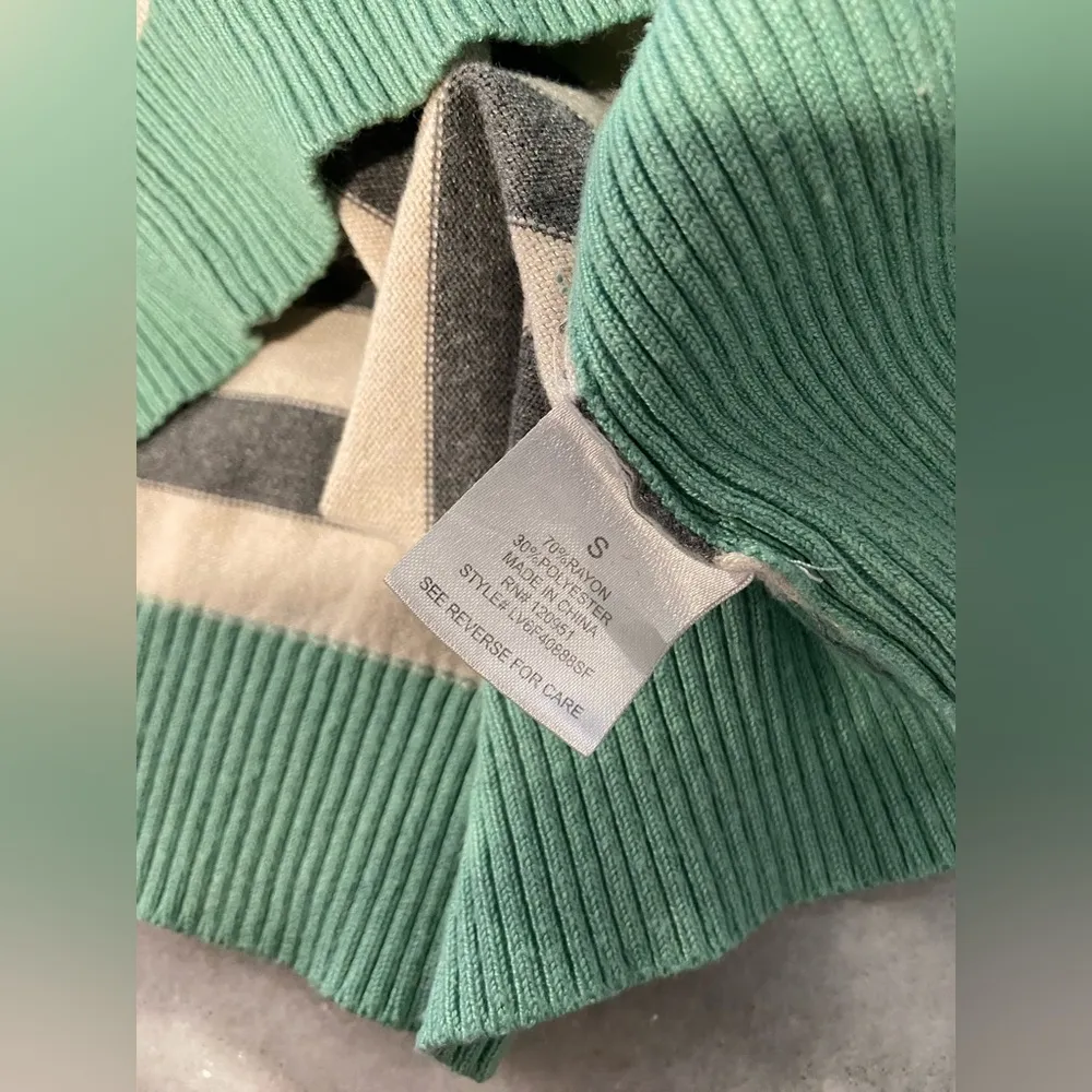 Olive & Oak Size S Striped Pullover Sweater Gray Cream Mint Ribbed Contrast - Image 12