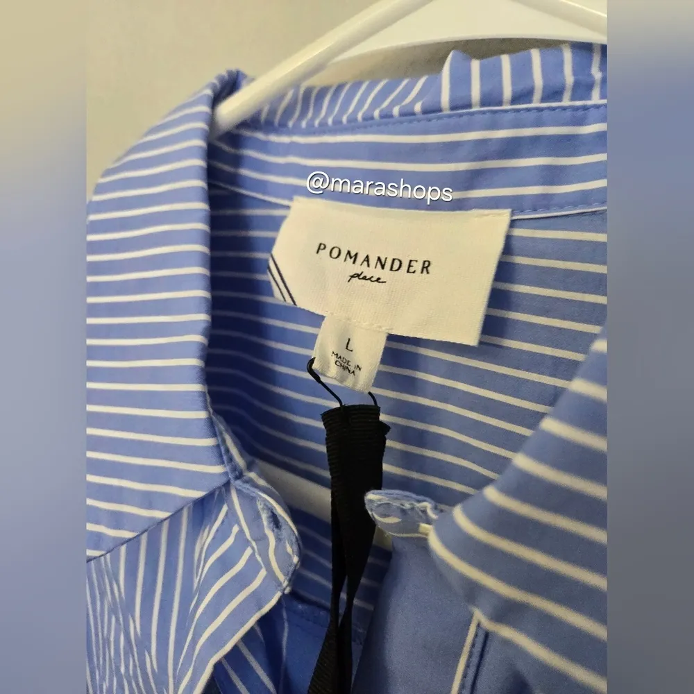 Pomander Place Plue Stripe Chessie Preppy Belted Shirt Maxi Dress - Image 5