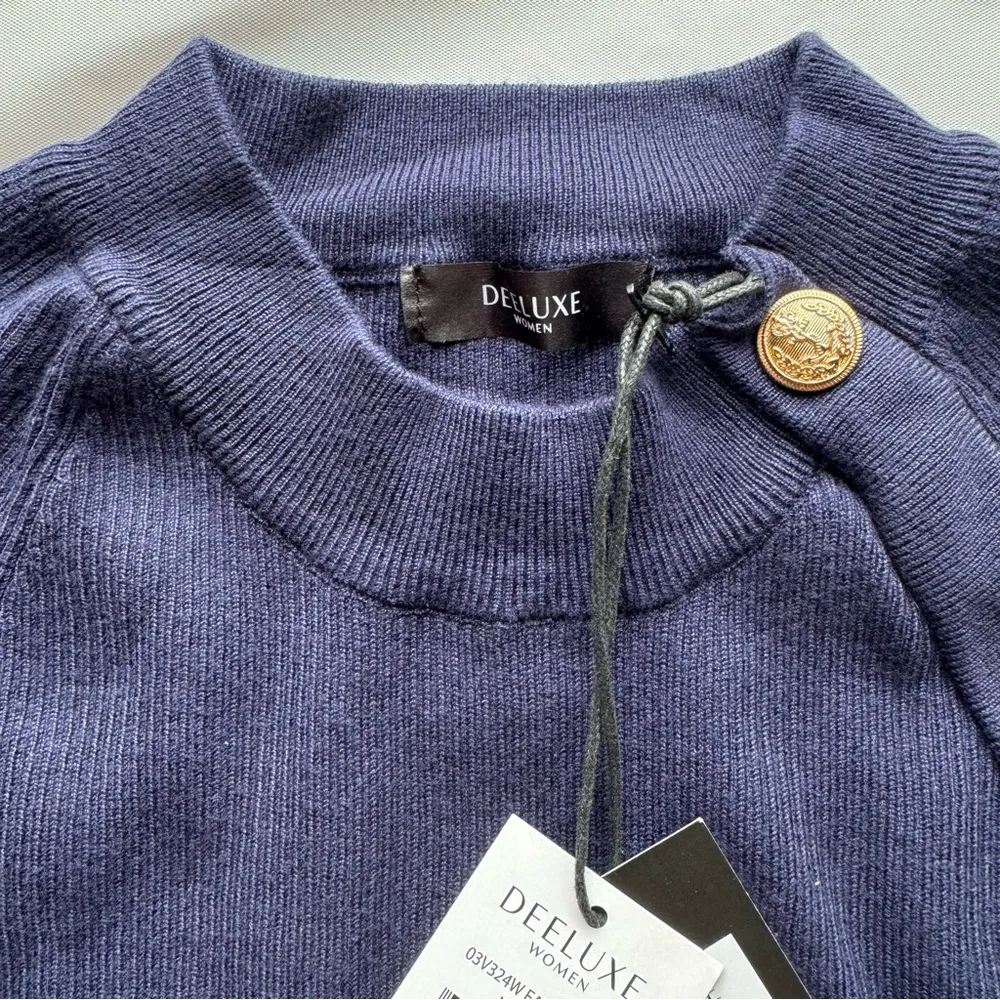 Deeluxe Women Navy Fausta Pullover Ribbed Raglan Long Sleeve Button Sweater XL Blue - Image 7