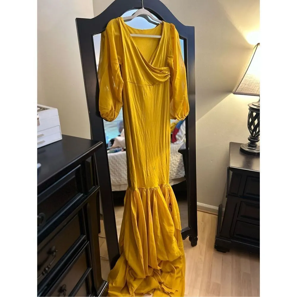 NEW Long Chiffon Mermaid Maternity Dress Photoshoot Baby Shower XS Yellow Size undefined - Image 5