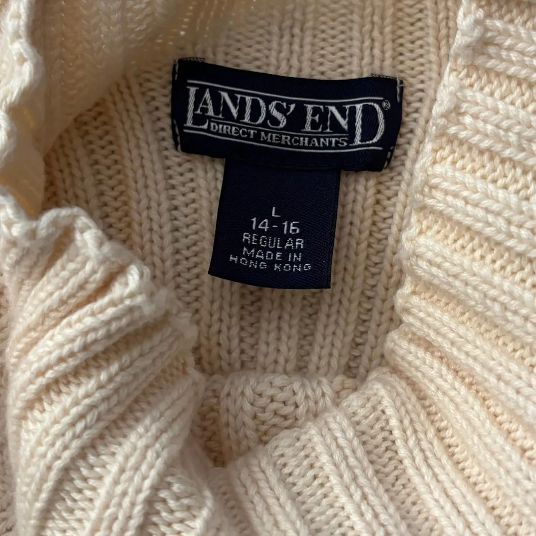 Lands End Women’s Size L 14 16 Chunky Knit Mockneck Sweater Cream 100% Cotton - Image 3