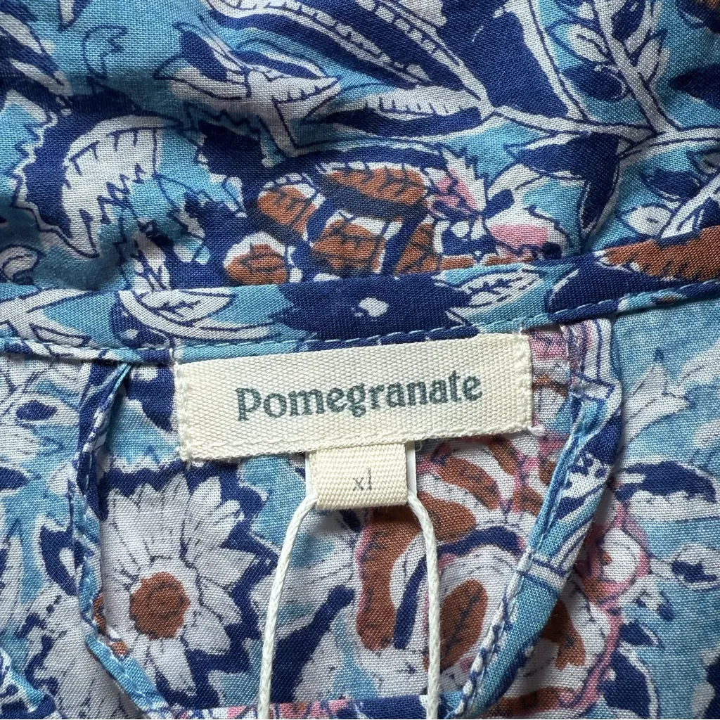 NWT Pomegranate Blue Floral Shifty Shirt Dress Cotton Maxi Belt Button Size XL - Image 6