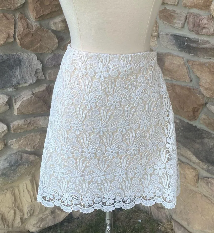 Zara Ivory Lace Scalloped Hem Lined Mini Skirt - Image 6