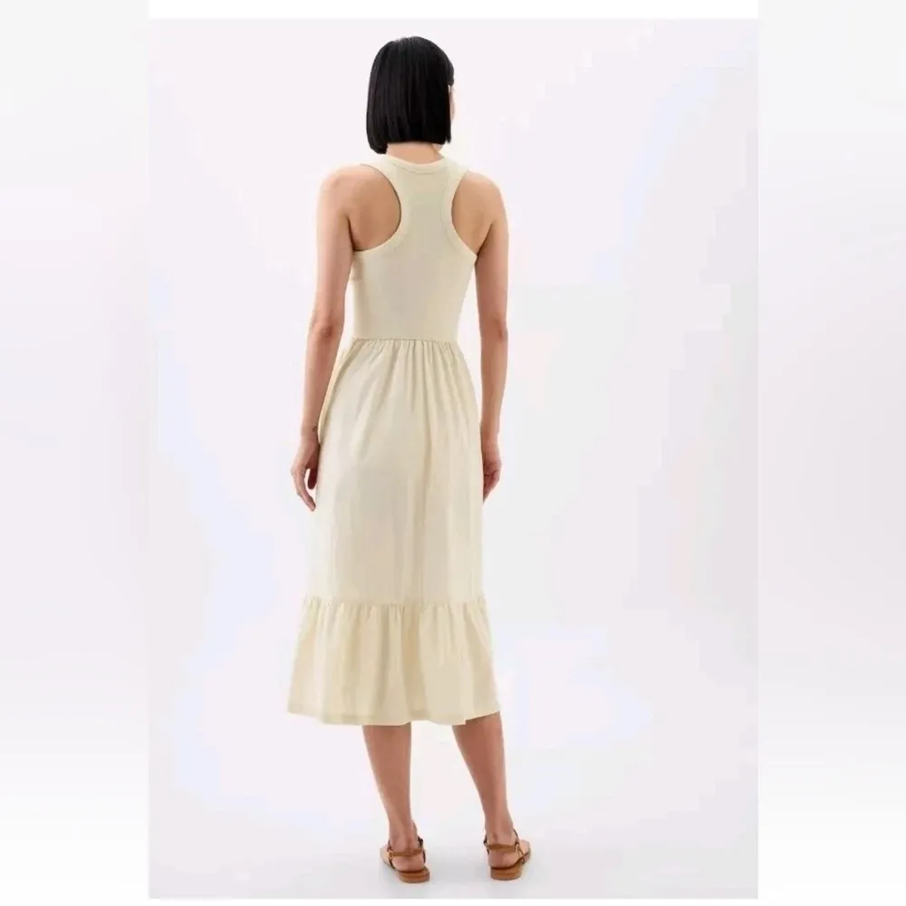 Gap Sleeveless Midi Dress Chino Poplin Skirt Racerback Tiered Tan Beige Size S - Image 3