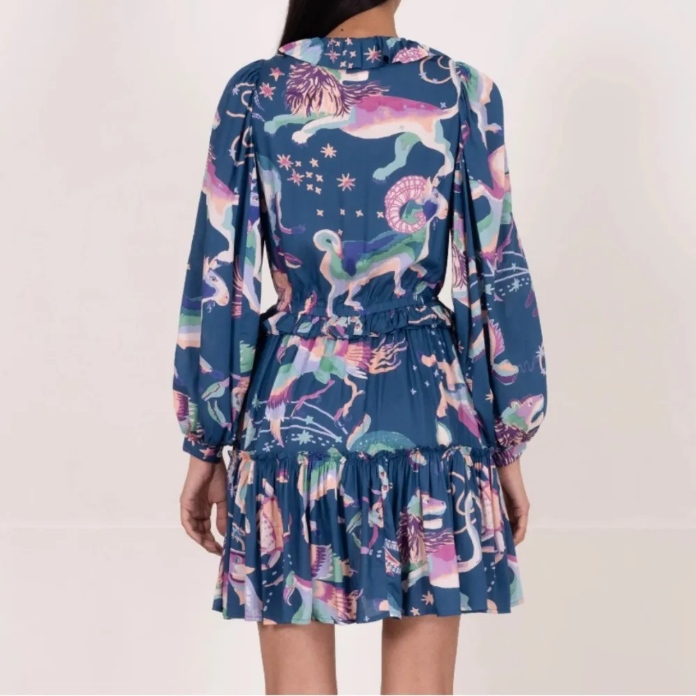 Banjanan Florence Long Sleeve Ruffled Mini Dress in Celestial Dark Blue Size XS - Image 2