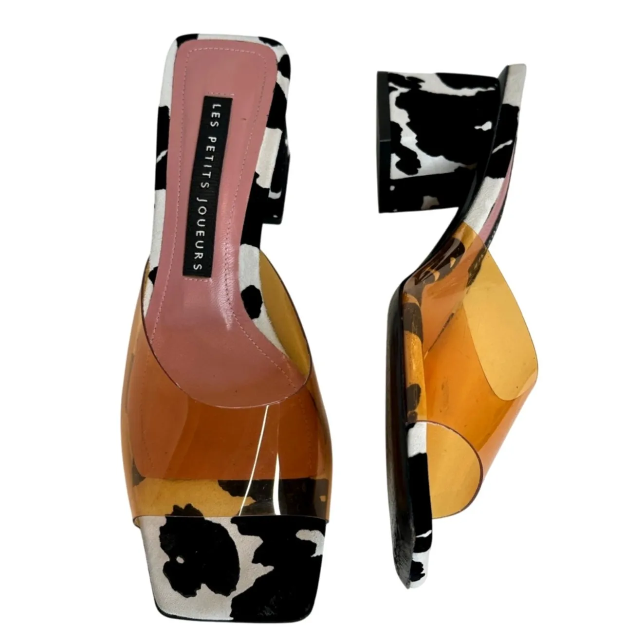 Les Petits Joueurs Fanny Orange PVC strap cow Print suede leather mules size 38 Black - Image 2