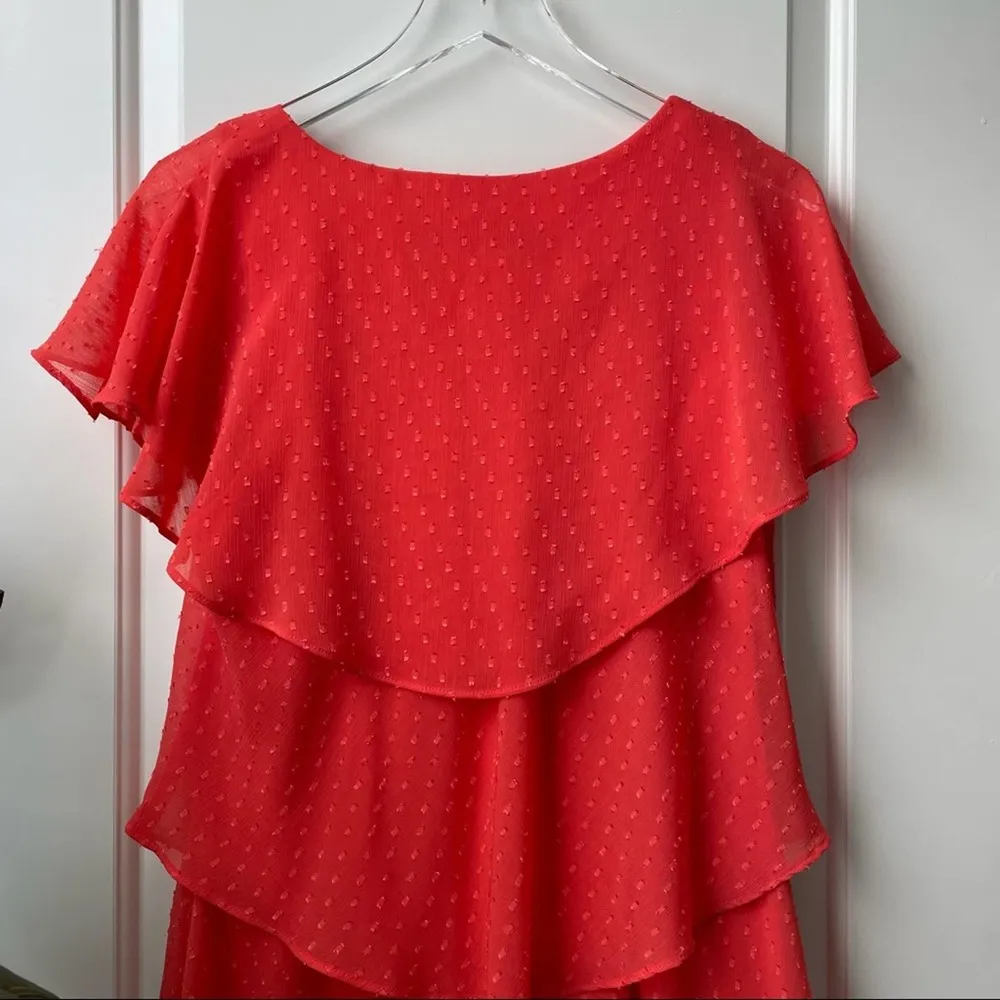 Leslie Fay Orange Tiered Ruffle Dress Knee Length Size 10 - Image 8