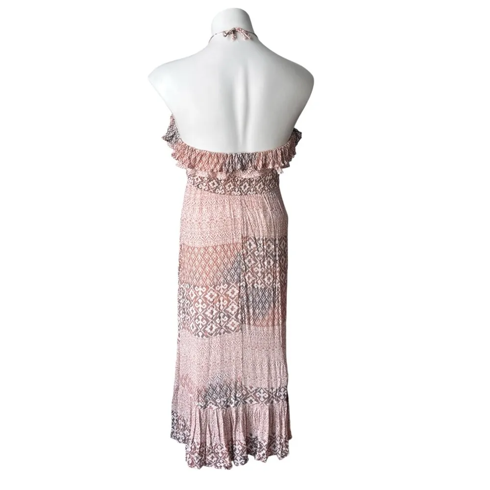 Olivaceous Smocked Ruffle Hem Tie Neck Ruffle Hem Dress, Sz M - Image 4