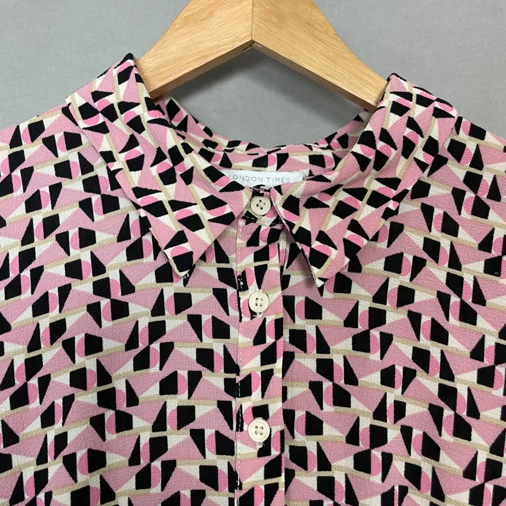 NWT‎ London Times Dress Geometric Women 14 Pink Shirt Dress Stripe Asymmetrical - Image 14