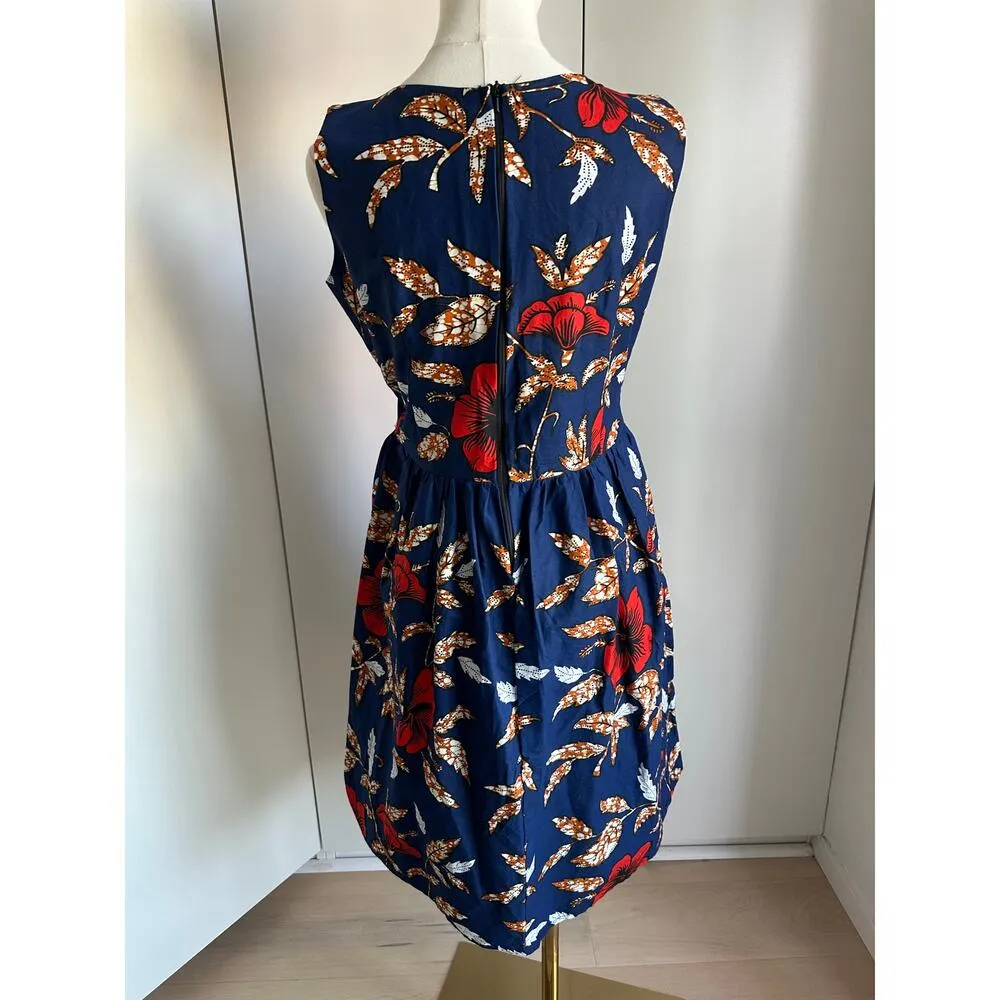 Vintage Handmade Dress Hawaiian hibiscus Print Knee Length Size Small Blue Red - Image 5