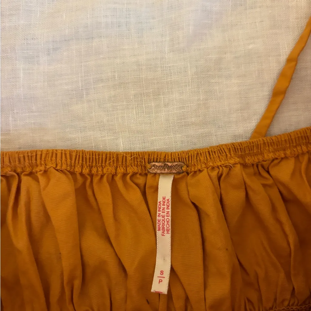 FREE PEOPLE KEEP THE ROMANCE BABYDOLL SMOCKED TOP yellow mustard Small - Image 5