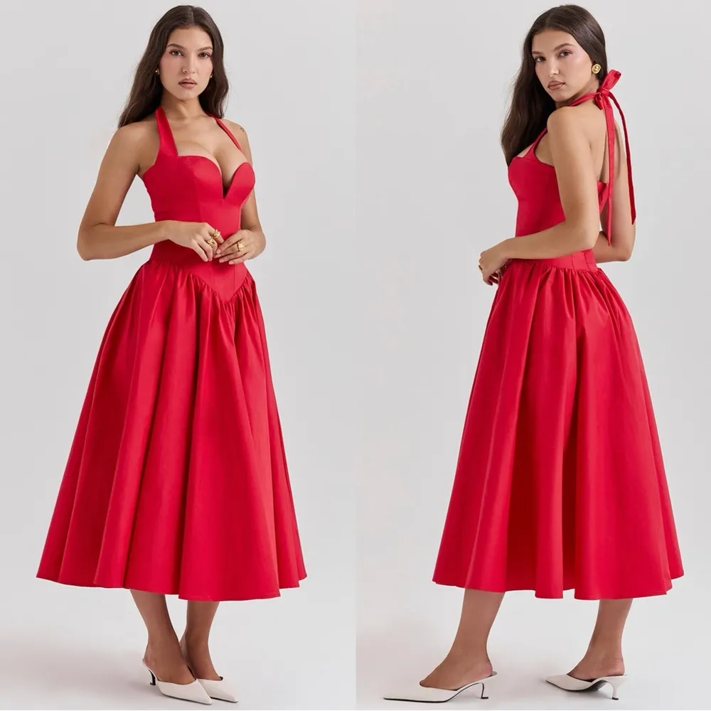 HOUSE OF CB “COQUETTE” SCARLET HALTER MIDI DRESS - Image 4