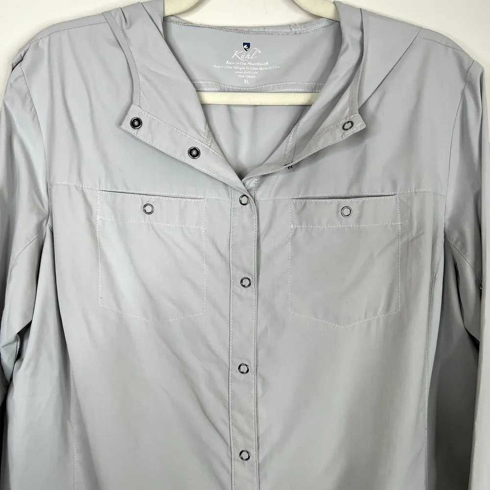 Kuhl Windbreaker Rain Jacket Hooded Button Snap Front Coat Lightweight Sz XL - Image 3