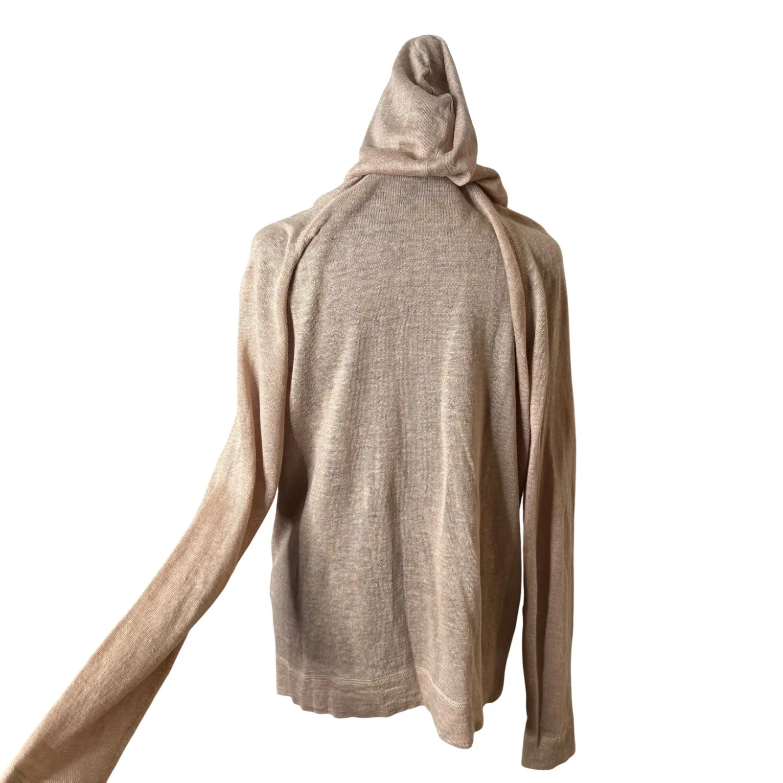 Amici Minimalist Linen Lightweight Hoodie Women Size M/L Layering Piece Tan Size M - Image 2