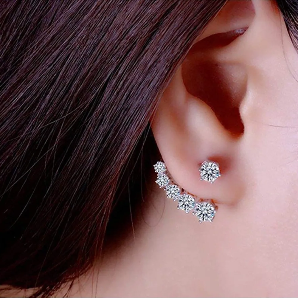 Banter by Piercing Pagoda Ear Jacket Cuff Earrings Front Back 2 in 1 Silver - Image 9