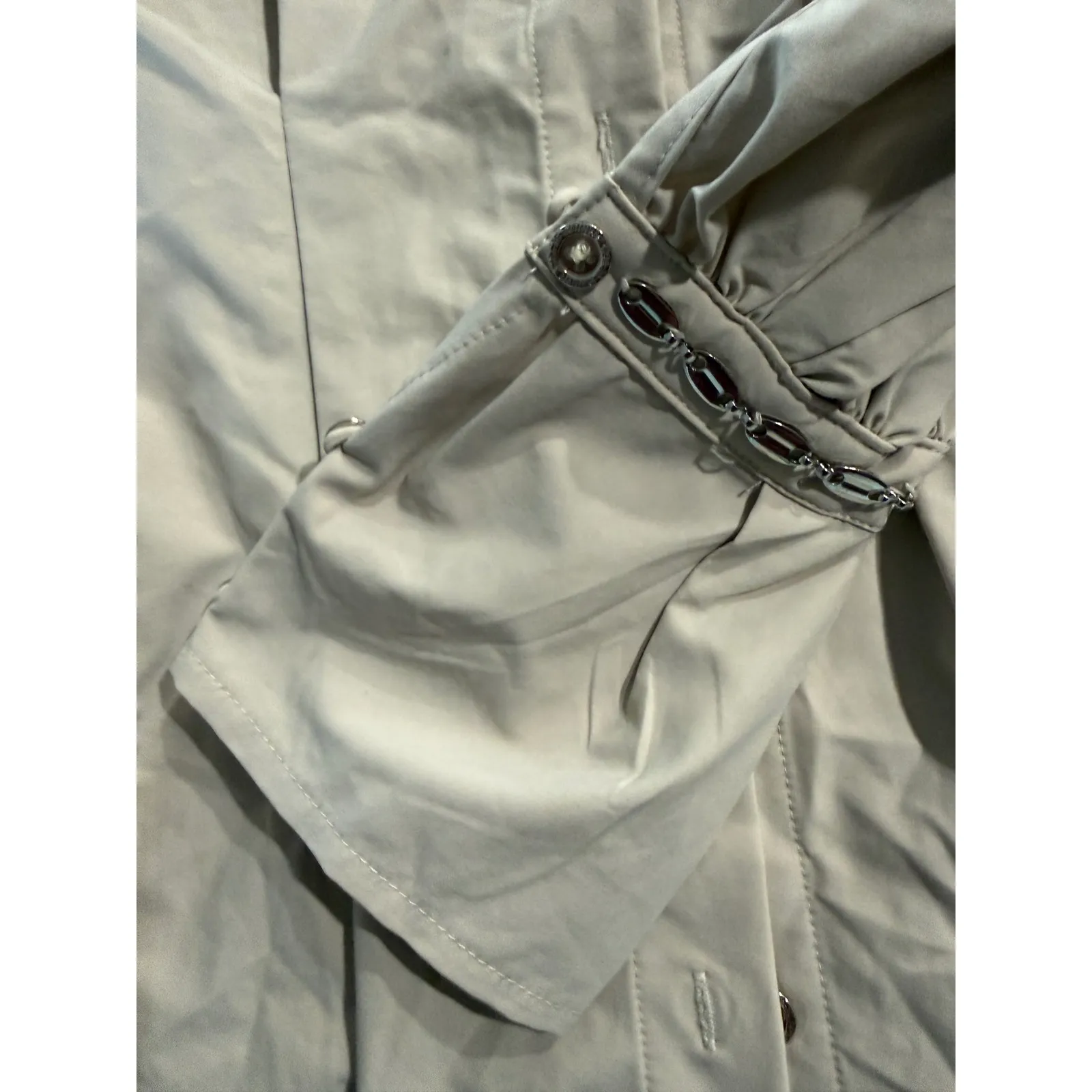 MANIERE DE VOIR Beige Shirt Dress Long Sleeve Button Front Chain Detail Size 10 - Image 8