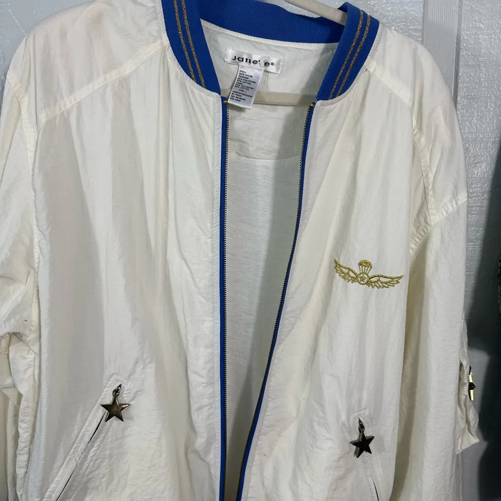 Janeve Vintage 1980s Womens Blue White Star Accents Windbreaker Size Large EUC - Image 6