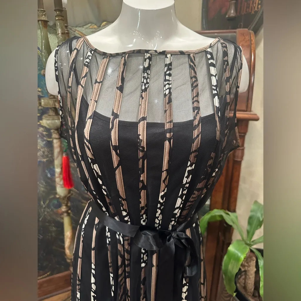 EUC dressbarn Black and Beige Striped Midi Dress - Image 2