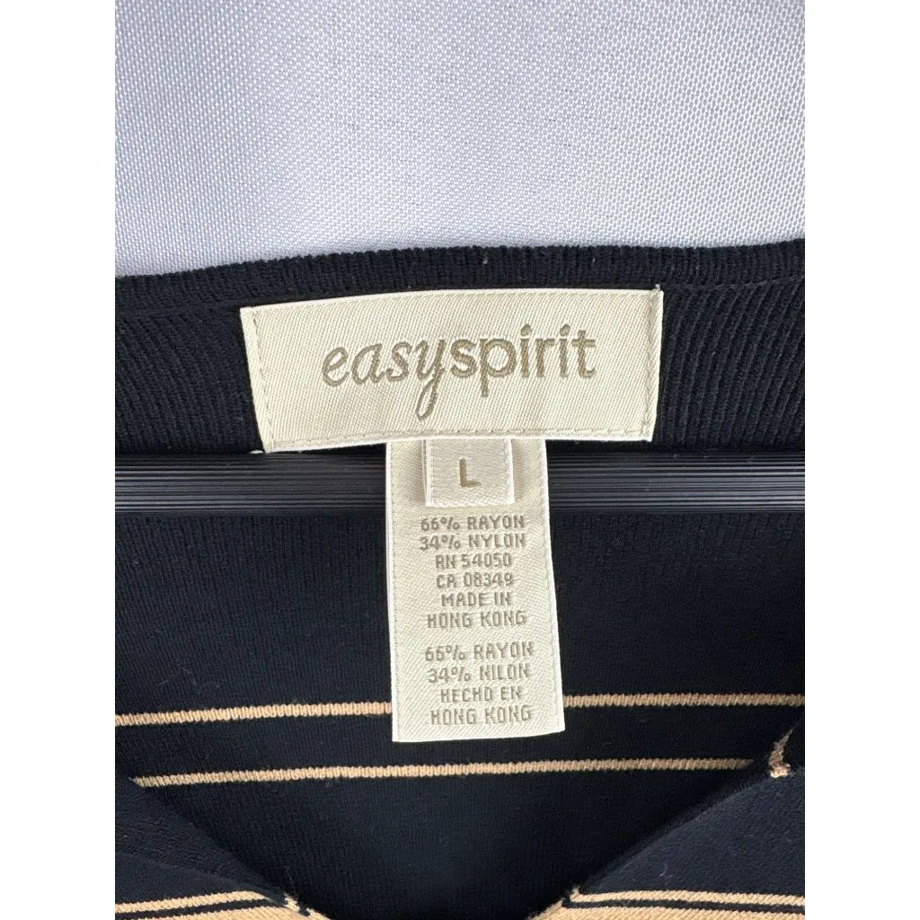 Women’s Easy Spirit Size Large Black & Sand Striped Long Sleeve Blouse - Image 3