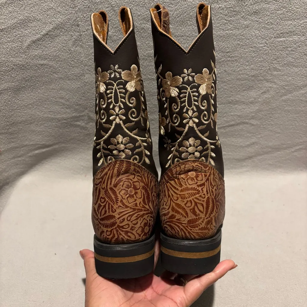 Unbranded Embroidered Square Toe Western Cowboy Boots Ladies 4.5 Brown Size undefined - Image 5