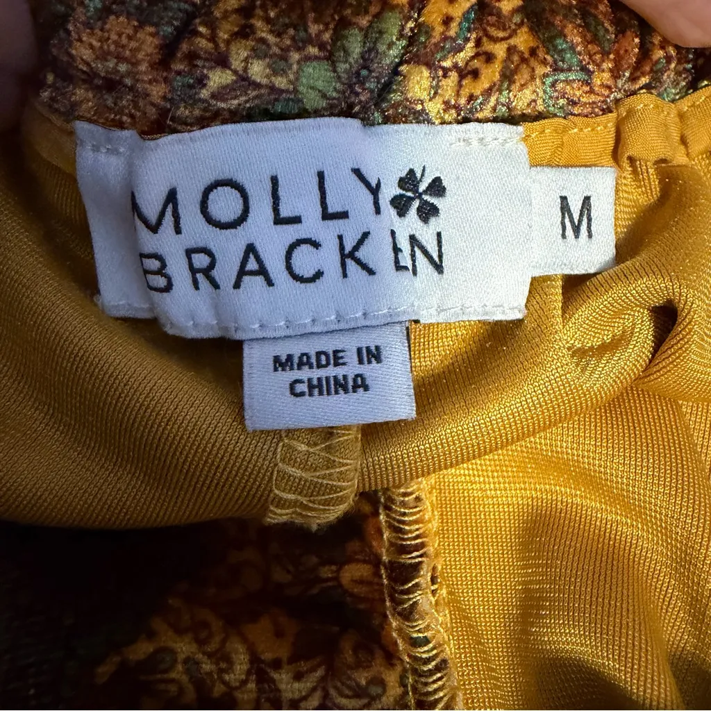 Molly Bracken Velvet Floral Pants Women M High Rise pleated Boho rust trousers - Image 6