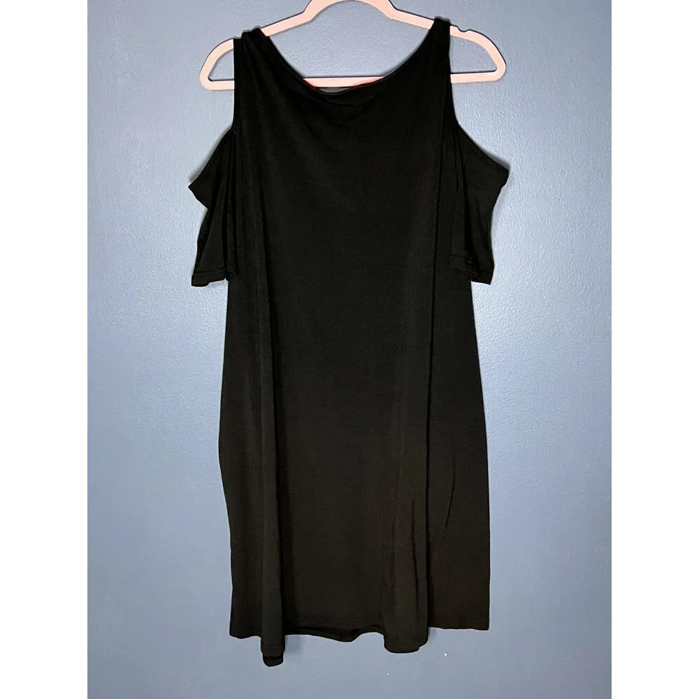 Nemidor Little Black Dress Cold Shoulder Pockets Date Night Comfy Slip on Size 24 - Image 3