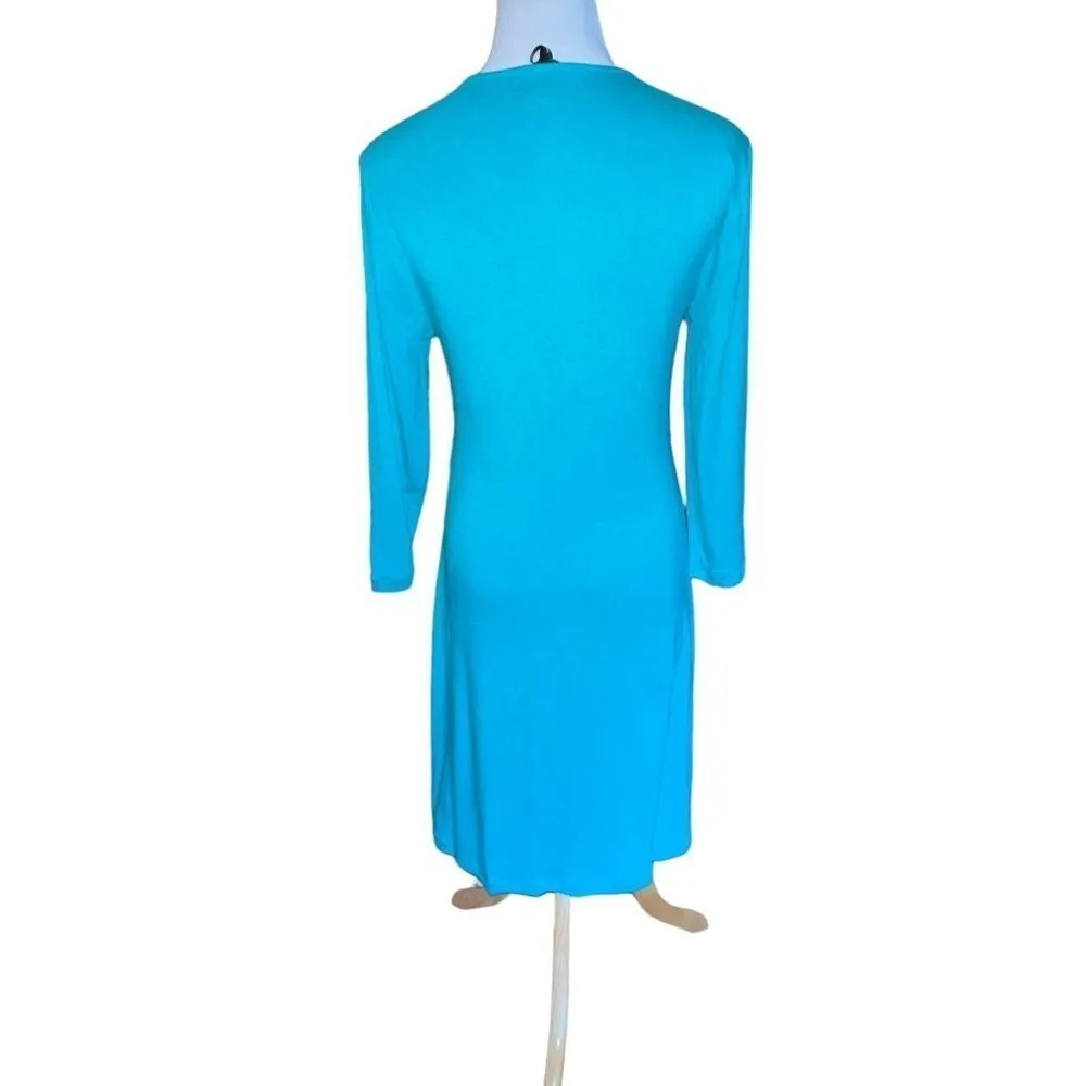 DAISY FUENTES CHIC DRESS SEASCAPE BLUE RUCHED NECKLINE SHIEATH DRESS SMALL‎ NEW - Image 3