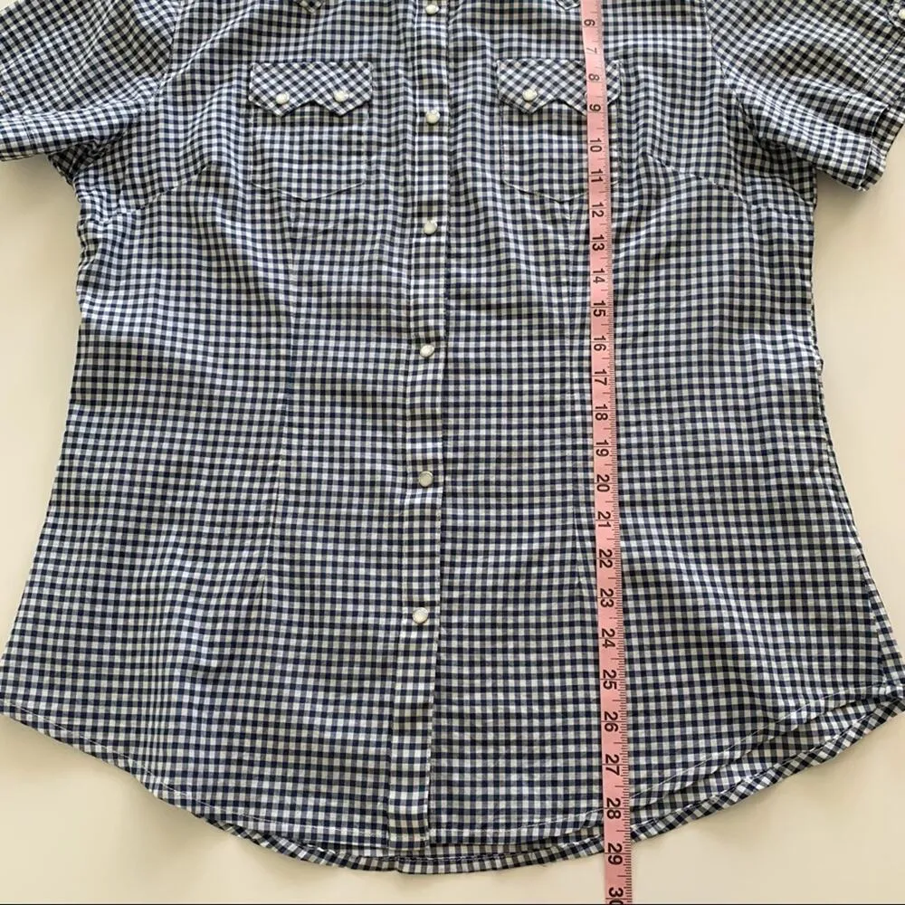 Via Penny Lane Reworked Apparel | Ice Cube Tie Dye Gingham Button Down Shirt Blue Size L - Image 7