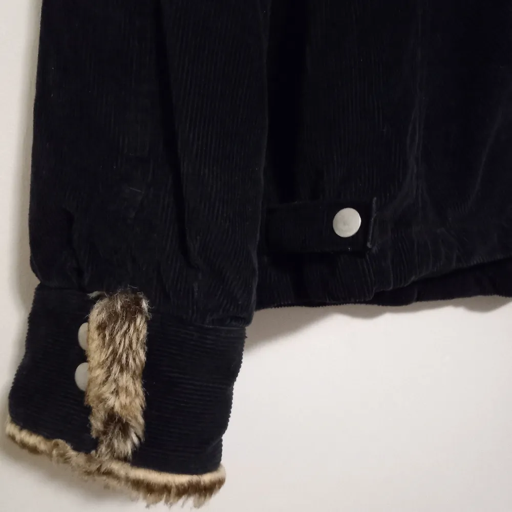 Disneyland Resort L Corduroy Fur Trim Snap Park Jacket in Black Brown - Image 6