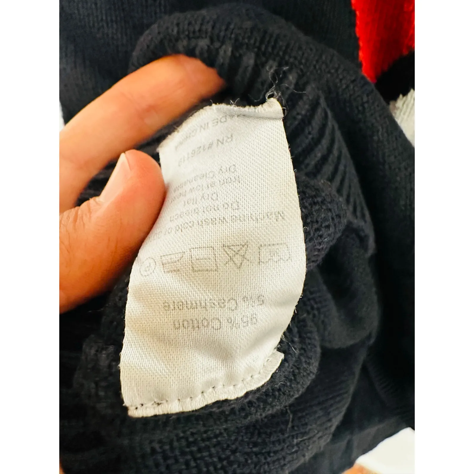 VICTOR GLEMAUD Black Red White Candy Detail Cotton Cashmere V Front Sweater S - Image 5